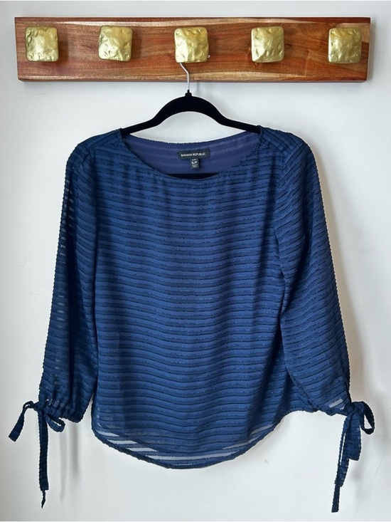 Banana Republic Tops - 🟢 5 for $25 🟢 Banana Republic Navy Semi-Sheer Striped Tie-Sleeve Blouse